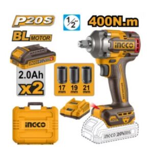 INGCO 20V Akkus ütvecsavarozó 1/2" 400nm 2db 2Ah akku, töltő, koffer